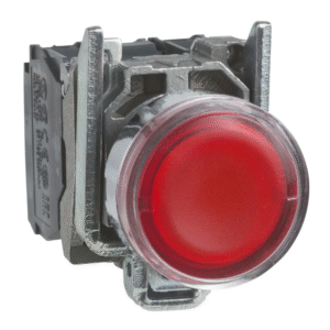 BOUTON POUSSOIR MÉTALLIQUE - ROUGE À LED DÉPASSANT - Ø22 - CONTACT O+F