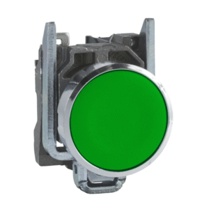 BOUTON POUSSOIR MÉTALLIQUE - VERT À LED DÉPASSANT - Ø22