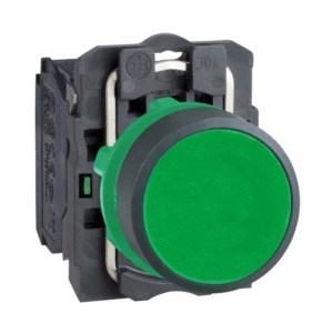 BOUTON POUSSOIR PLASTIQUE - VERT À LED DÉPASSANT - Ø22